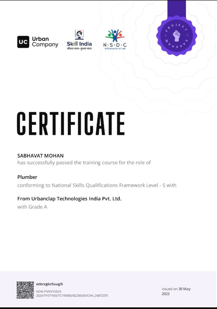 Urban Company - Certificate